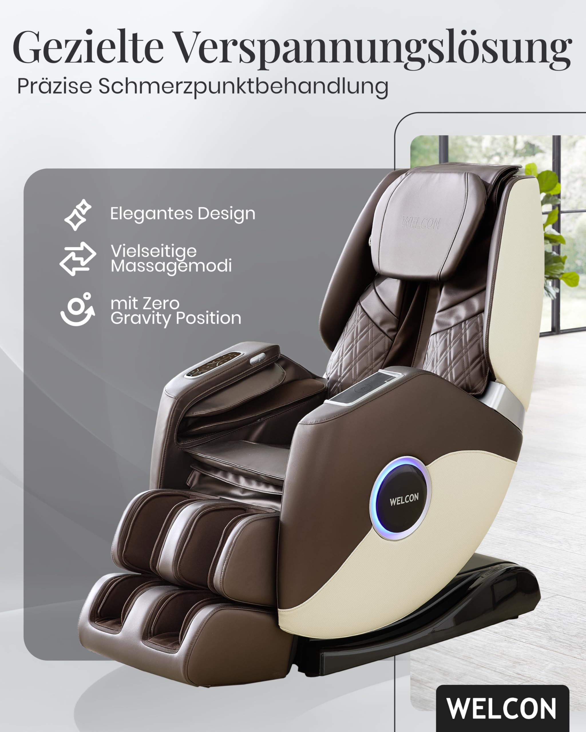 WELCON EASYRELAXX Plus 4D Massagesessel elektrisch Beige-Braun – Zero Gravity Relaxsessel mit Wärmefunktion, induktivem Laden & Ganzkörpermassage