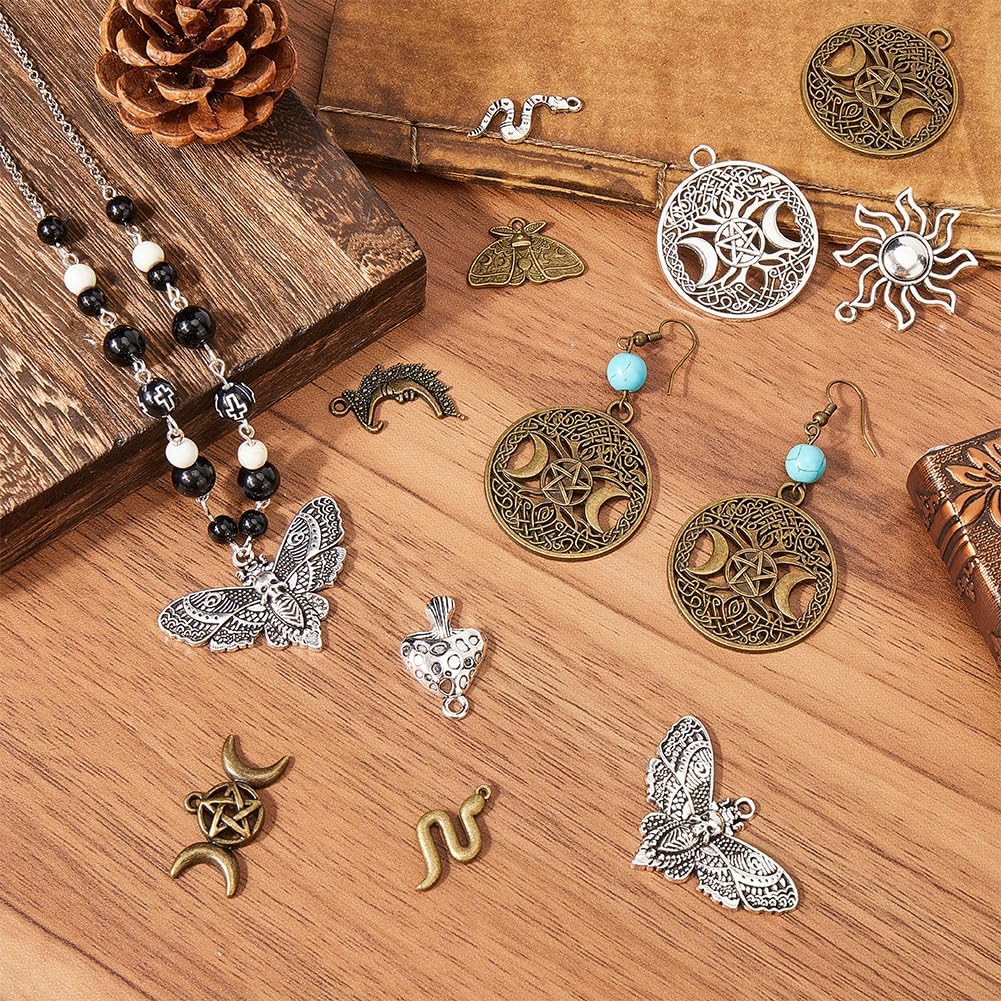 SUNNYCLUE 56PCS 14 STYLES Alloy Tarot Charms Bulk Gothic Charms Tibetan Antique Silver Bronze Divination Magic Moth Butterfly Goth Charm for Jewelry Making Charms Diy Earrings Bracelet Necklace Craft - Image 4