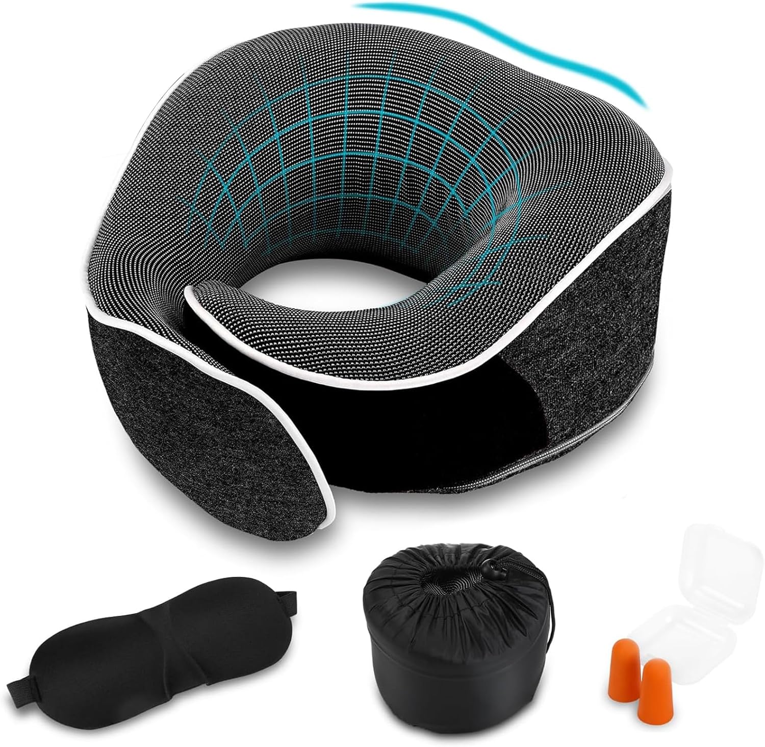 Travel Pillow, Memory Foam Neck Pillow, with Eye Masks, Earplugs, 360°Ergonomic Neck Support, for Camping, Sleep, Long Flight(Dark Grey) Travel Pillow, Memory Foam Neck Pillow, with Eye Masks, Earplugs, 360°Ergonomic Neck Support, for Camping, Sleep, Long Flight(Dark Grey)