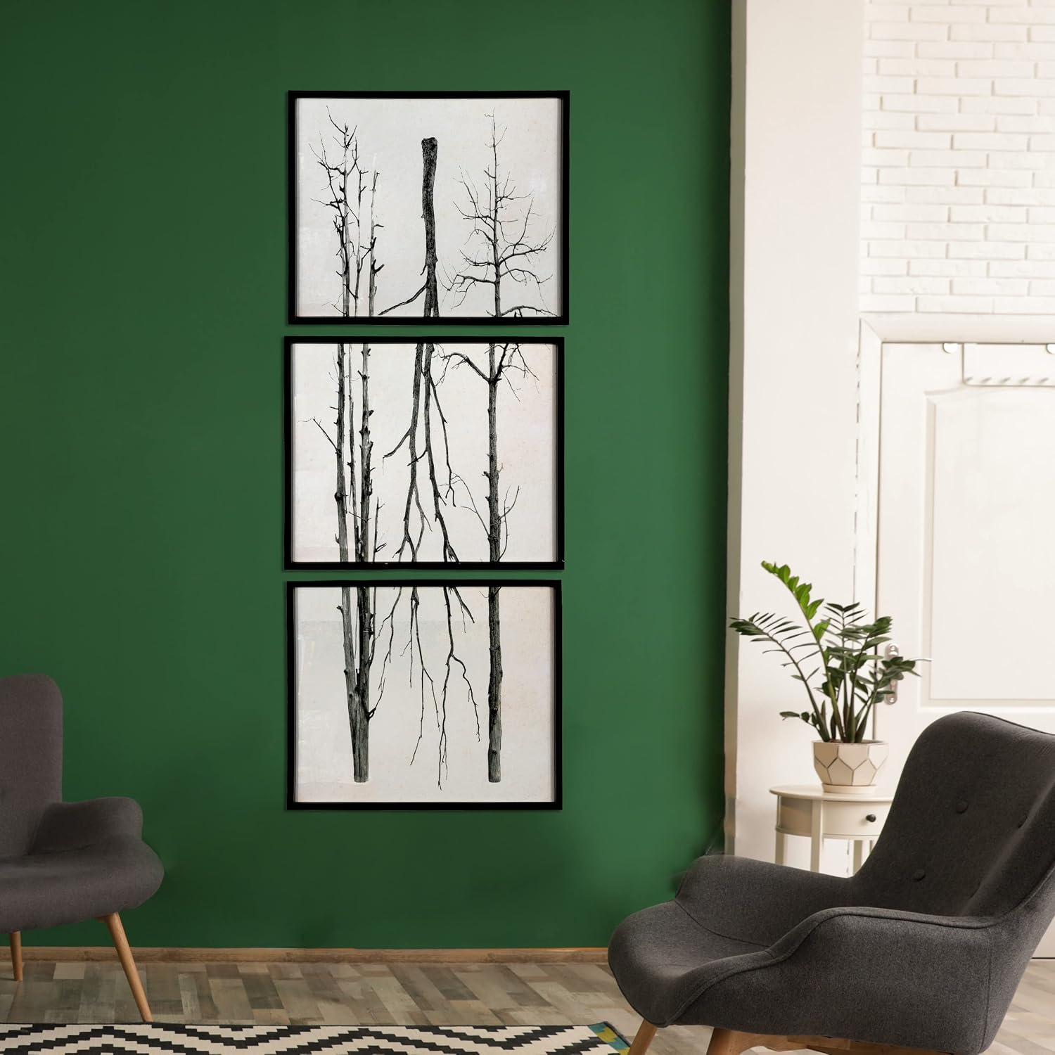 Creative Co-Op Wood Framed Branch Artwork, Black (Set of 3)