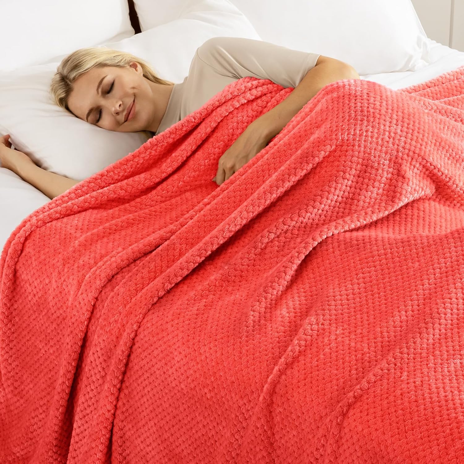 Exclusivo Mezcla Fleece Throw Blanket Extra Large, Super Soft and Warm Blankets for Couch, Sofa and Bed Waffle Textured, Cozy, Fuzzy and Lightweight (Coral Orange, 50x70 Inches) - Image 3