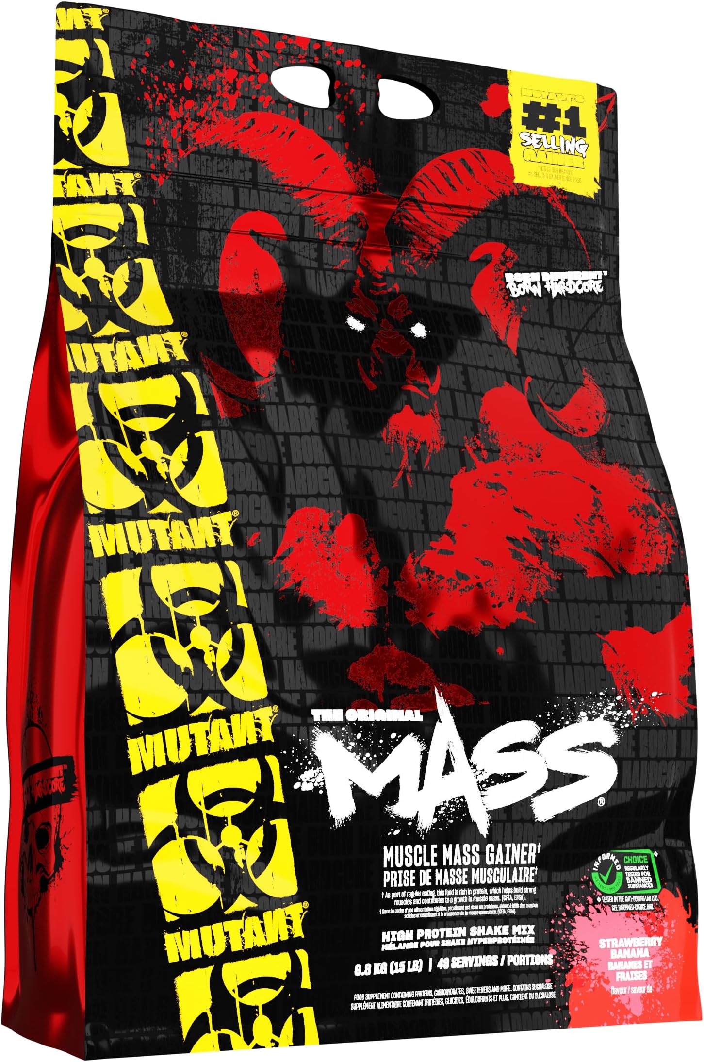 Mass | Muscle Mass Gainer | 1100 Calories, 56g Protein, Whole Food Carbs, BCAAs, and Glutamine | Ultimate Hardcore Weight Gainer Shake | 6800g | Strawberry Banana