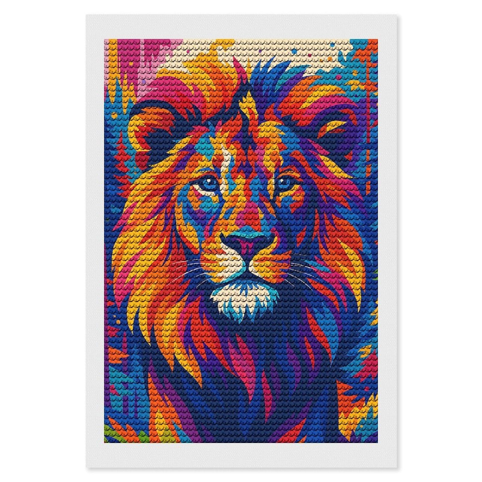 Junmoney Colorful Lion Portrait in Forest Full Drill Diamond Painting Kit 8"x12", for Teens, Calming Craft to Unwind, Home Wall Decor, Christmas Gift
