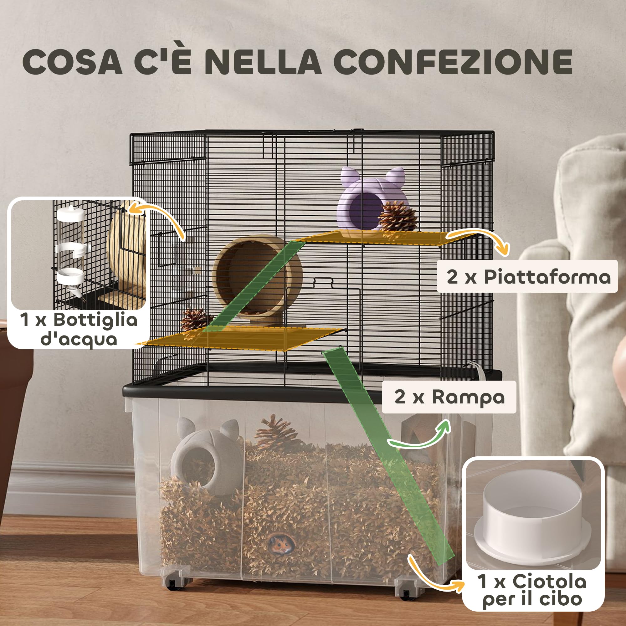 Castello In Legno Per Conigli E Roditori - 2 Stanze Con Ponte | Per Conigli Nano, Criceti, Cavie - Foto 12