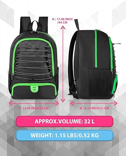 Miniatura 6 de Mochila de baloncesto para hombres y mujeres con compartimento para pelotas y zapatos, capacidad de 30 L, ligera, transpirable, para niños y niñas,