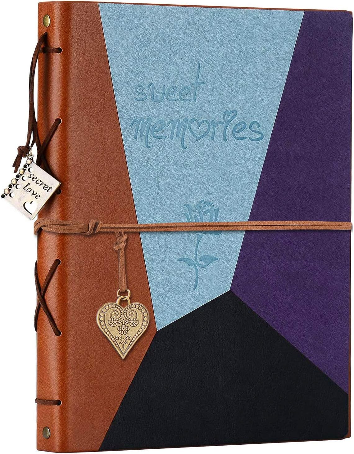 ZEEYUAN Leather Scrapbook Vintage Photo Album Memories DIY Scrap Book, Mothers Day Gift for Mom Mother Scrapbook/Anniversary/Valentines Gifts(Blue Purple)