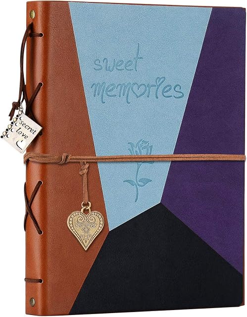 (L, Blue Purple) - Scrapbook Album,ZEEYUAN Leather Vintage Photo Album Memories DIY Scrap Book Refillable 60 Pages Large Family Photo Book for Anniversary Valentines Birthday(Blue Purple,L)