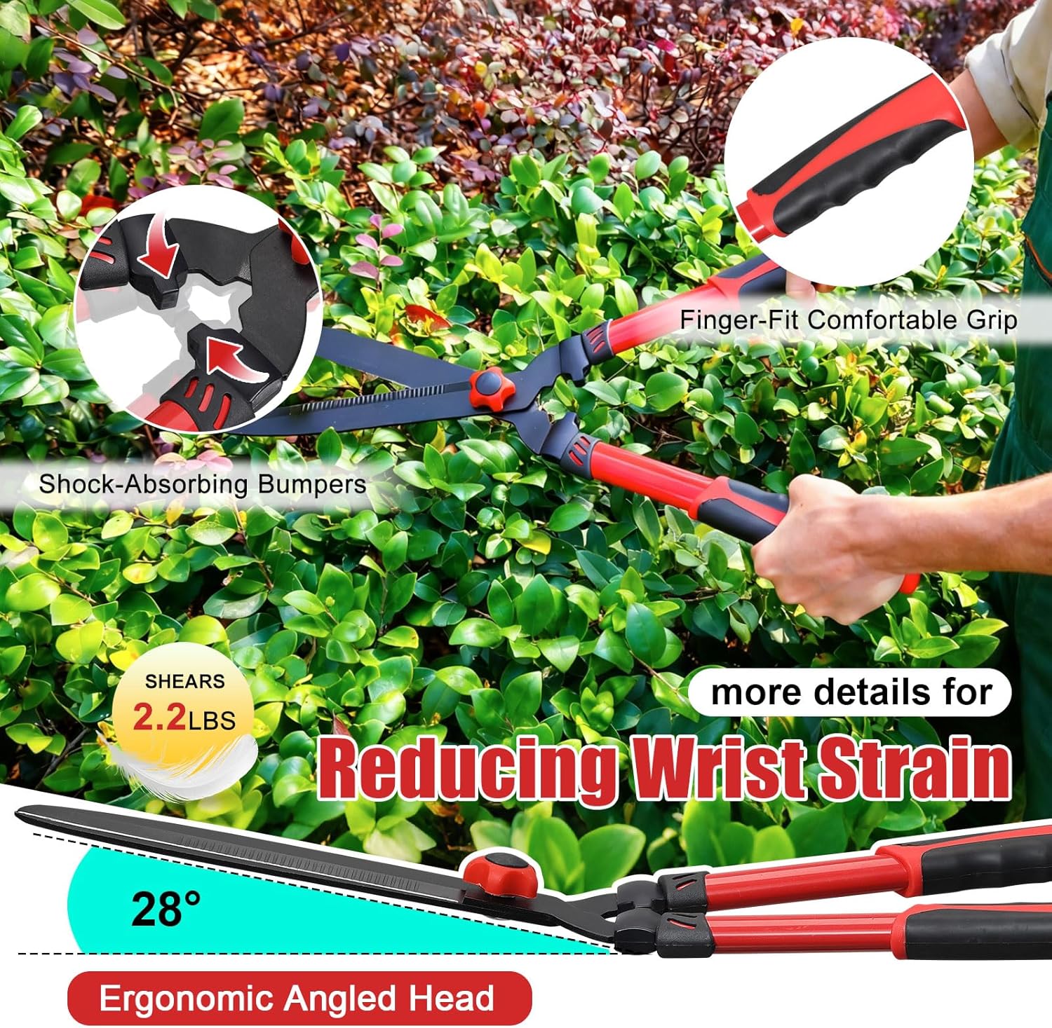 Hedge Clippers Shears Sharp Clean Cuts - Teflon Coated High Carbon Steel Blades,Ergonomic Comfortable Handle,Lightweight 24.8in Hedges Shears for Gardening Yard Effortless Trimming Shaping Shrubs Bush