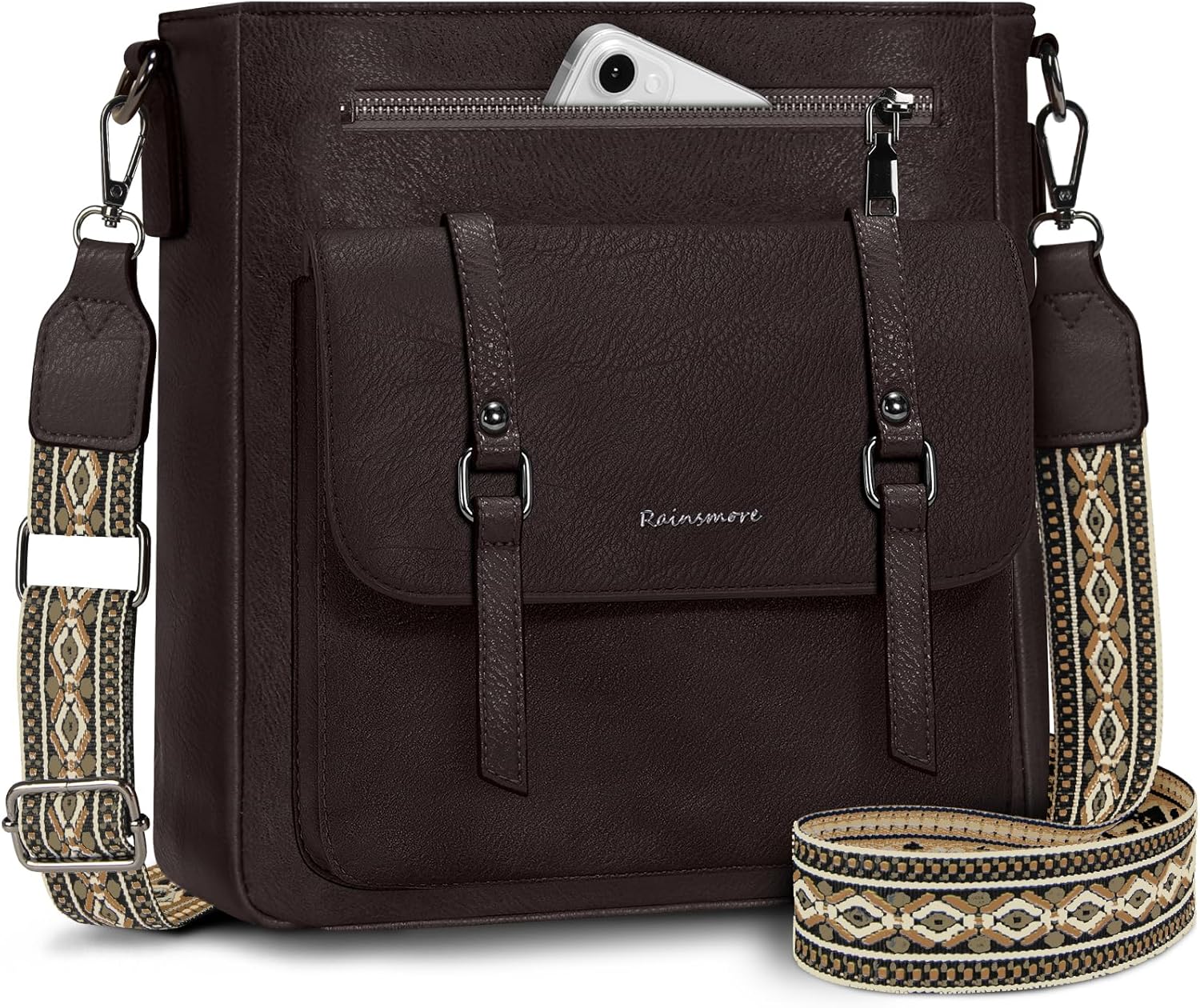 RAINSMORE Crossbody Bag for Women, Waterproof Leather Crossbody Purses Lightweight Handbags Shoulder Bag Travel Purse