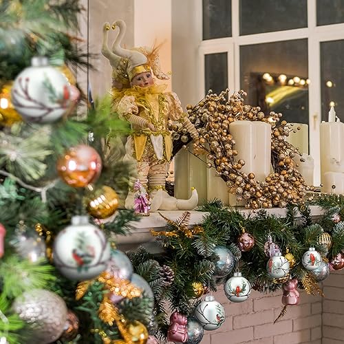 Miniatura 5 de 6 adornos de cristal para árbol de Navidad con diseño de pájaro cardenal, pájaro rojo, pintado a mano, bola de vidrio redonda para colgar,