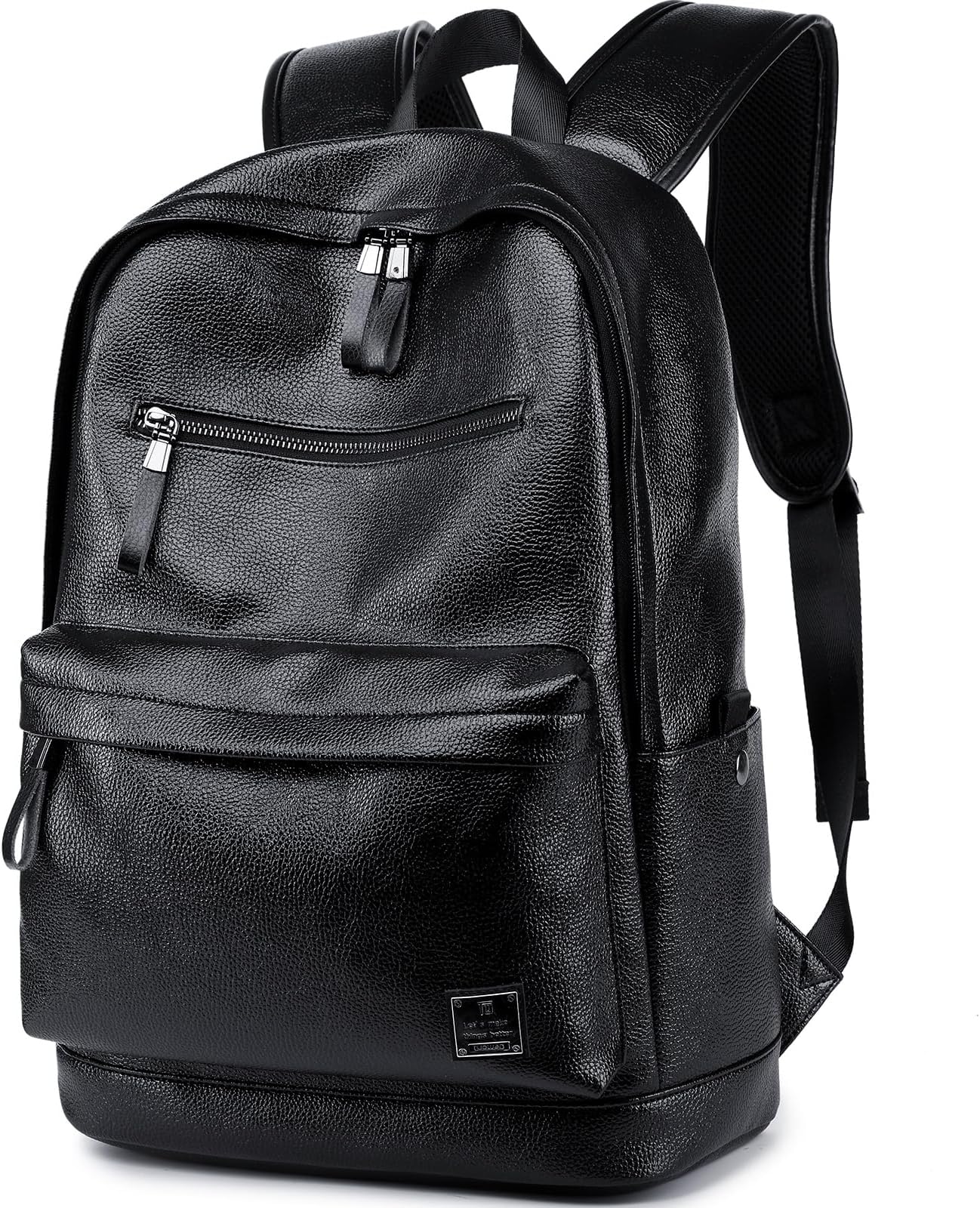 weiatas Black Leather Laptop Backpack for Men Women Work Travel, College School Backpack Casual Daypack fits 15.6 Inch