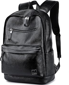 weiatas Black Leather Laptop Backpack for Men Women Work Travel, College School Backpack Casual Daypack fits 15.6 Inch