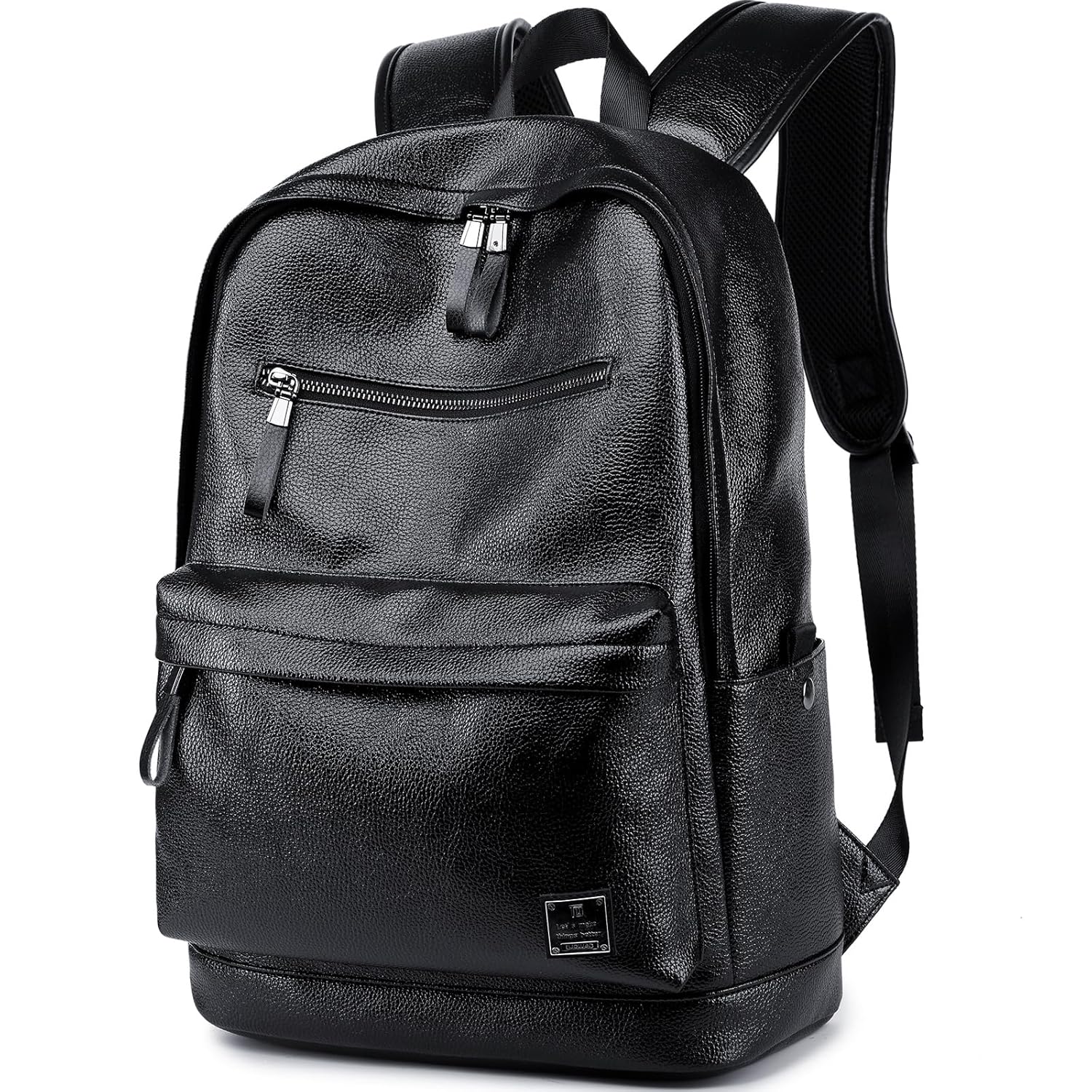 weiatas Black Leather Laptop Backpack for Men Women Work Travel College School Backpack Casual Daypack fits 15 6