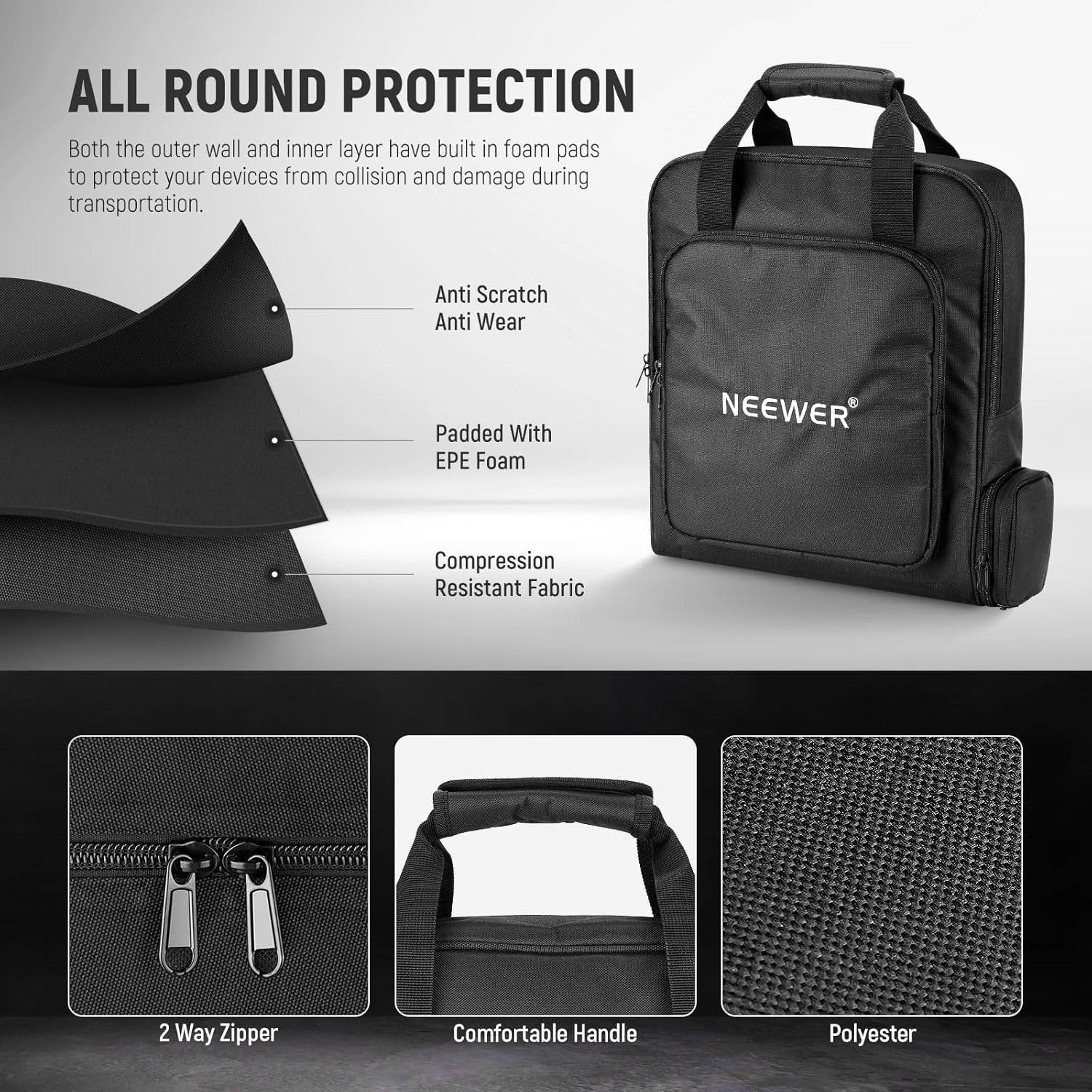 Neewer Portable Travel Bag Compatible with Starlink Mini Dish and Accessories, Lightweight Protective Outdoor Carrying Case with Separate Section for Folded Tripod Light Stand Up to 17"/44cm, RU-012