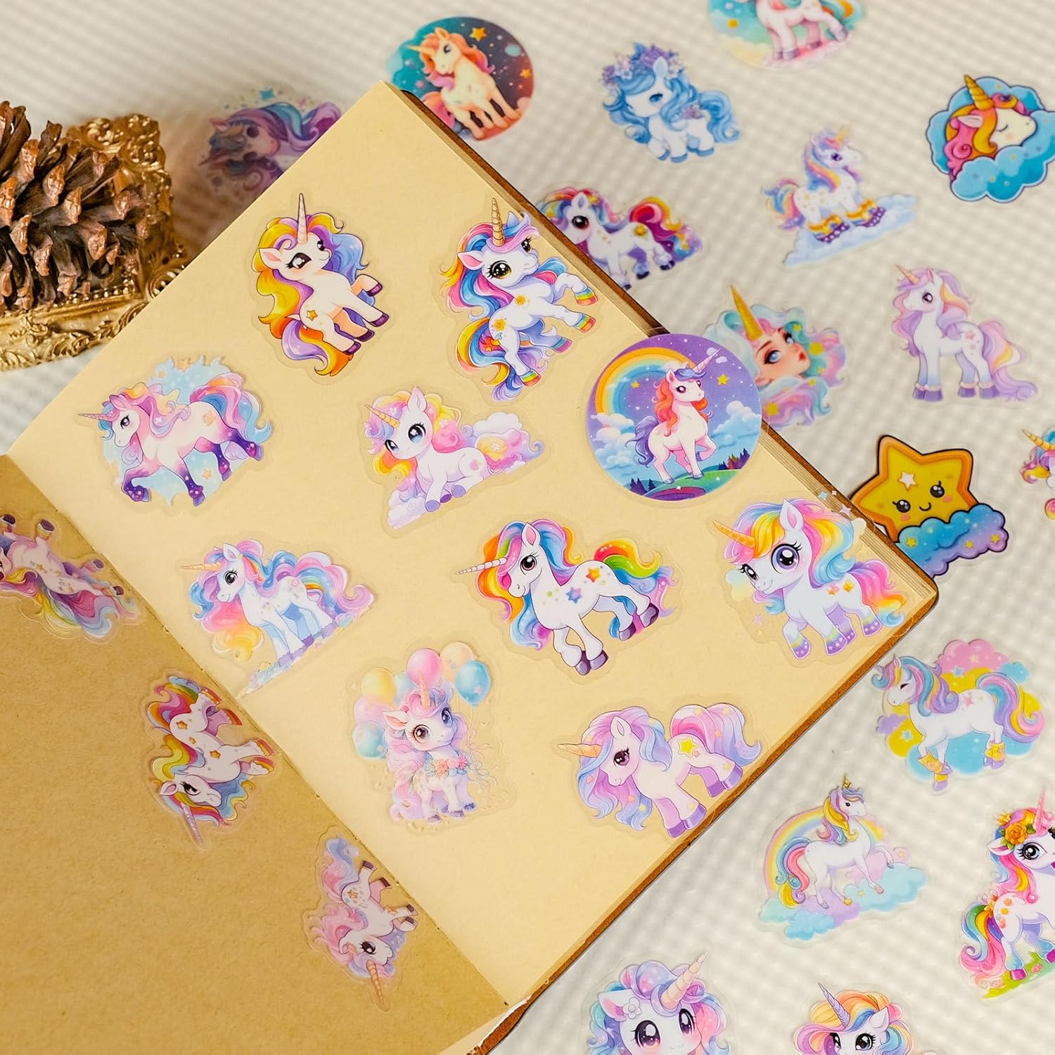 Unicorn Stickers, 56 Pieces Transparent PET Stickers, Rainbow Fantasy Designs, DIY Decorative Stickers