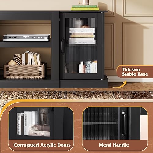 Miniatura 6 de WLIVE Soporte de TV estilo granja para TV de 65 pulgadas, centro de entretenimiento de 58" con gabinetes de almacenamiento, consola de TV con Negro