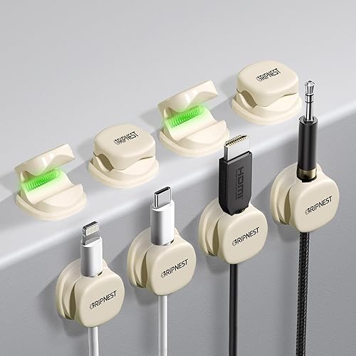 Miniatura 10 de Paquete de 6 clips adhesivos para cables con resorte negro para mesita de noche, escritorio, pared, automóvil o mesita de noche, organizador de