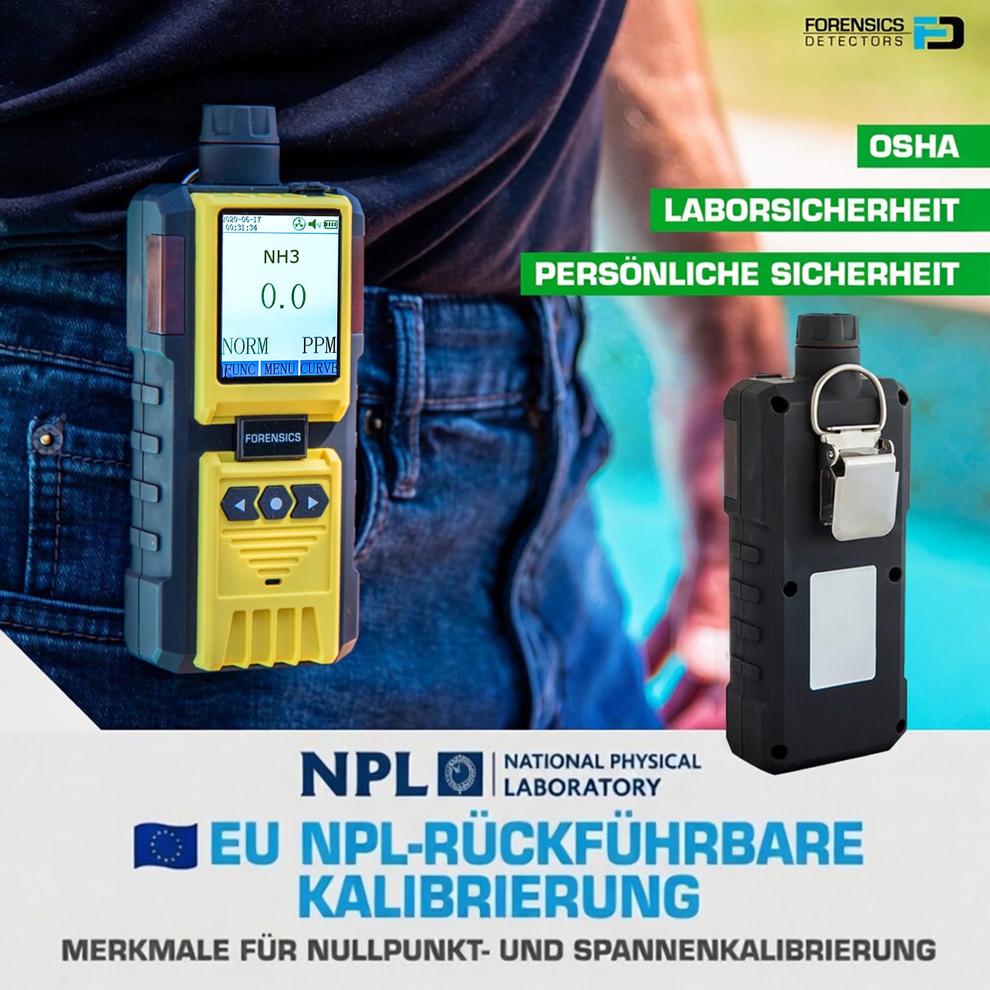 Kohlenmonoxid-Detektor (CO) für Inspektoren von Forensics | EU-Kalibrierzertifikat | Integrierte Pumpe und 4-Fuß-Sonde