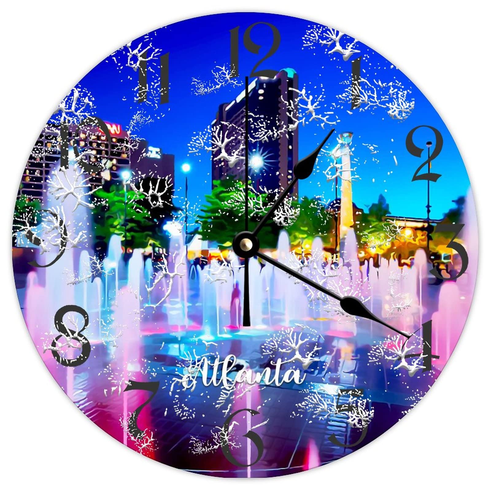Horloge ronde en bois Atlanta City à quartz vintage pour la maison