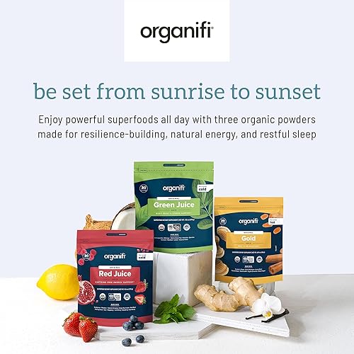 Organifi Sunrise to Sunset Power Box 95 onzas cada uno - Superalimento en polvo - Jugo verde jugo rojo leche dorada suministro de 30 días - Orgánico