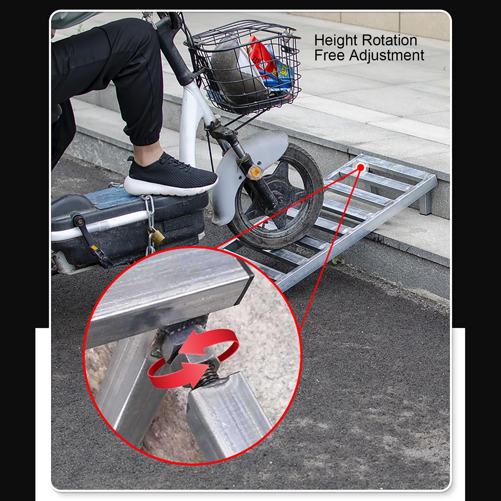 Rampa Moto de Material Galvanizado, de Metal Resistente, para Vehículos Todoterreno, Camiones y Remolques, con Altura Ajustable(40x90 cm/15.7x35.4 in)