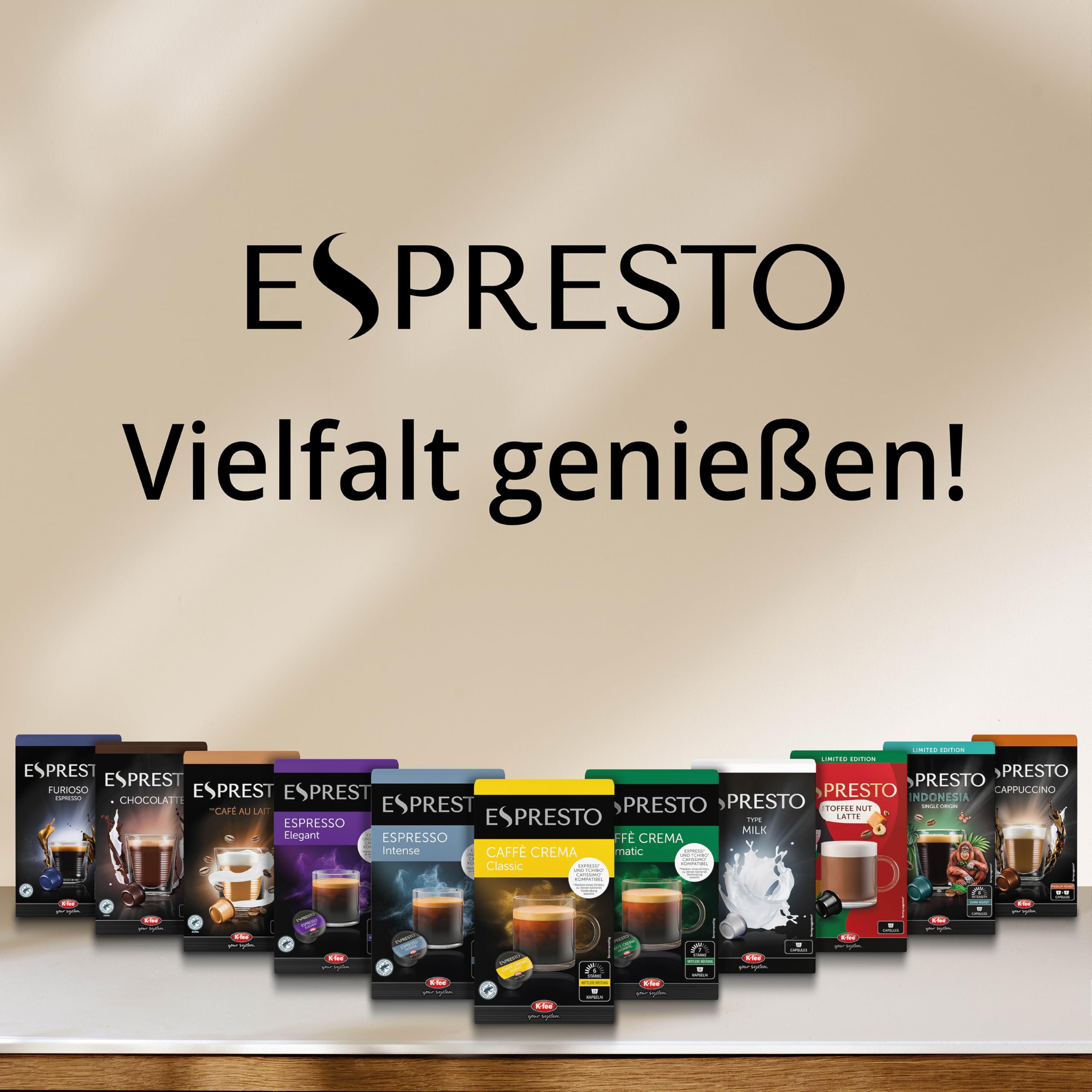 ESPRESTO Caffè Crema Classic, kompatibel mit K-fee & Aldi EXPRESSI*, RFA zertifiziert, 96 Kaffeekapseln
