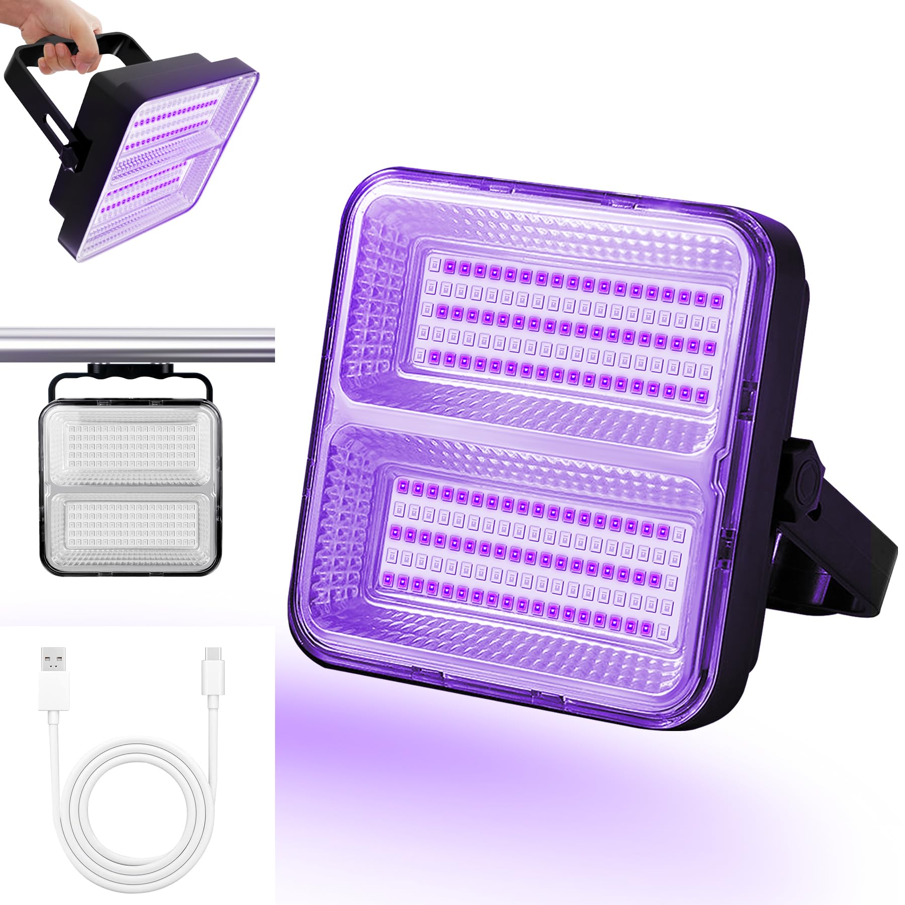 Benss Rechargeable LED UV Black Lights, 395nm 9600 mAh Battery Powered Blacklight, IP65 Waterproof, Portable for Glow Party, Stage Lighting, Halloween, Body Paint, Fluorescent Poster, Neon Glow