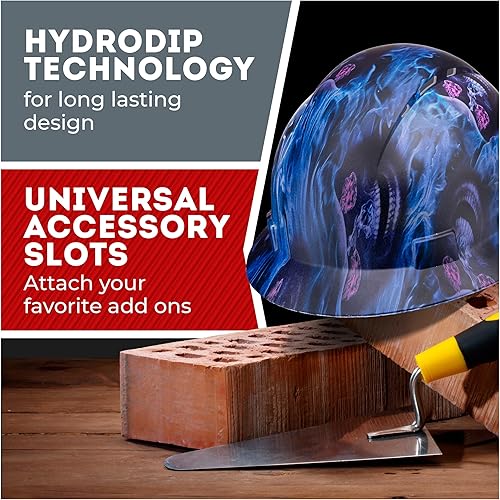 Miniatura 7 de ACERPAL Casco de construcción OSHA de ala completa ventiladodiseño de calavera con acabado mate con suspensión de 6 puntos