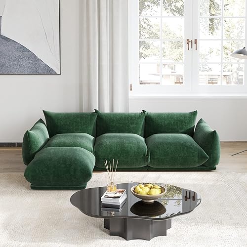Modern Sectional Sofa L Shaped Couch, 3-Seat Sofa with Ottoman for Living Room Apartment Office (103.9 in/Green)