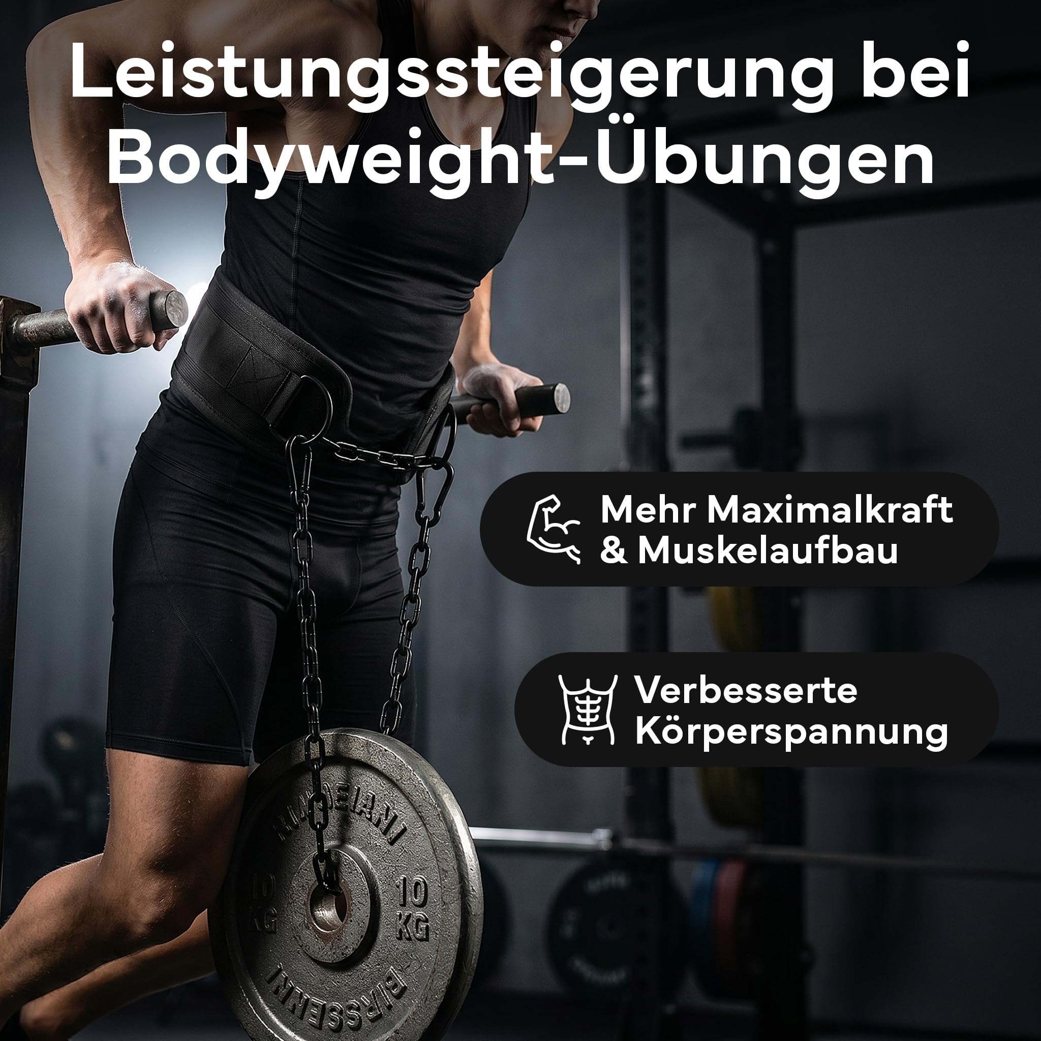 NEOLYMP Dip Gürtel – Premium Gewichthebergürtel mit Kette & 3 Karabinern für Dips, Klimmzüge & Krafttraining – Hohe Belastbarkeit bis 1.000 kg – Ergonomisches Design & Neopren-Komfort für Calisthenics