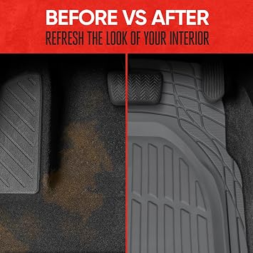 Motor Trend & BDK Heavy Duty Gray Rubber Car Mats Full Set - Universal Trim-to-Fit All Weather Floor Mats - Floor Mats for Car Accessories - Front & Back Interior Floor Mats for Truck Accessories