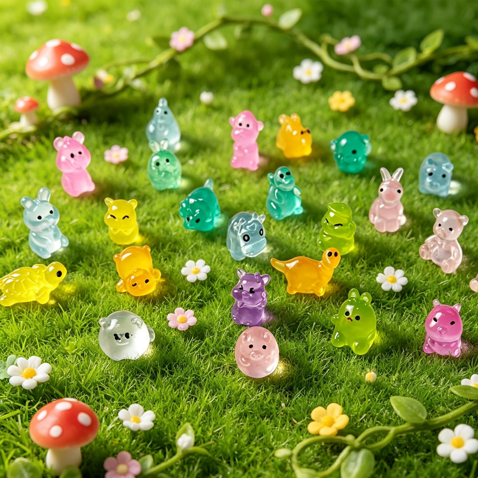80 Piezas De Mini Animales De Resina Que Brillan En La Oscuridad, Set De Figuras Pequeñas Luminosas Para Decoración De Jardín, Casa De Muñecas, Acuario, Plantas En Macetas Y Manualidades DIY