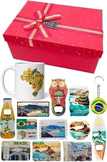 Brazil Souvenir Gift Box Set 10 Pieces Ceramic Mug Magnet Bottle Opener Keychain Travel Memorabilia Collection