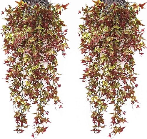 LOVENIMEN Vid colgante artificial, hojas de hiedra sintética para exteriores, plantas colgantes falsas de lujo, guirnalda colgante de pared, porche,
