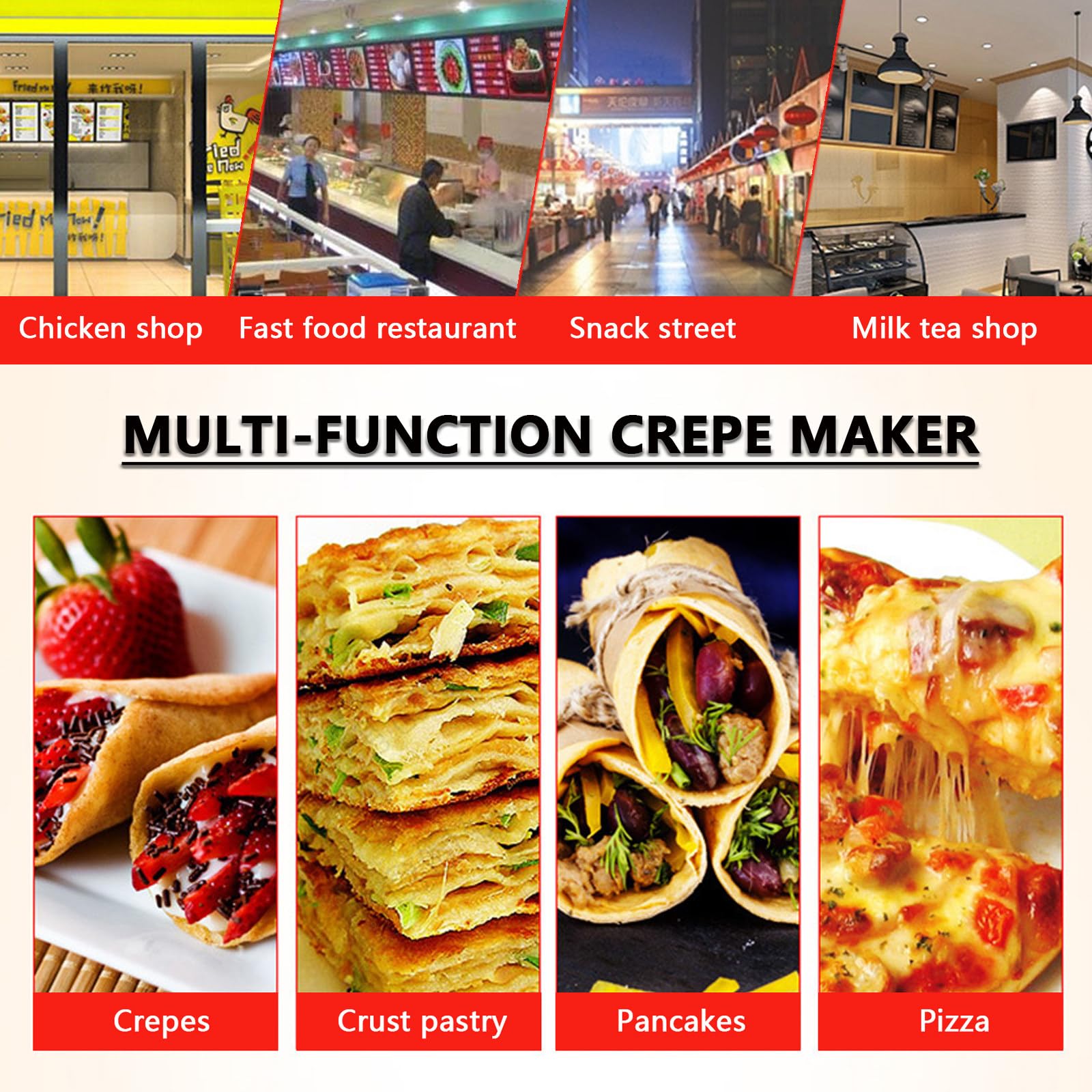 Sartén comercial para hacer crepes a gas, estufa antiadherente de 16 pulgadas, plancha para panqueques con ajustes de temperatura ajustables, cocina crepes tocino, roti, tortillas y panqueques