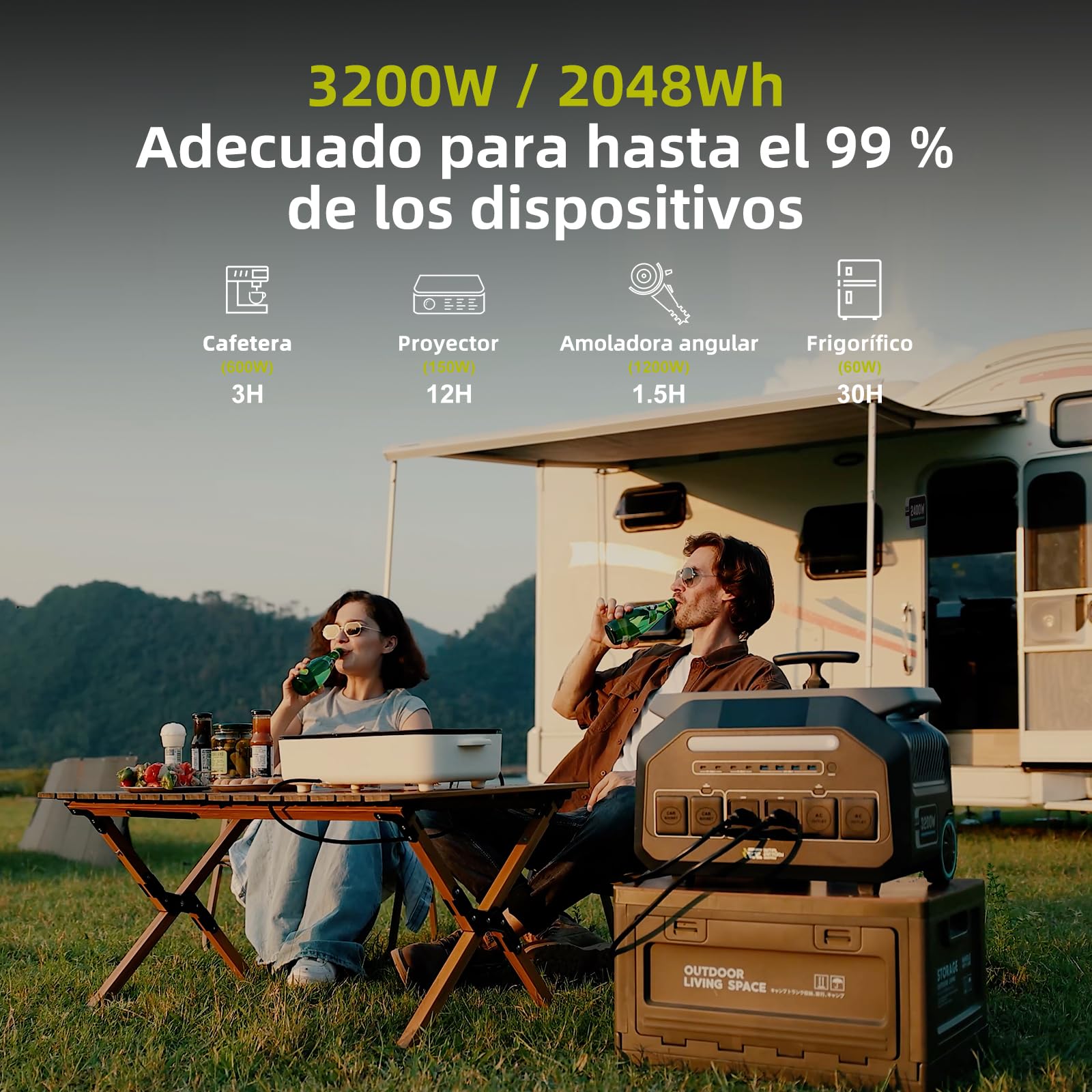 IEE 3200W Generador Solar P3200 con Paneles Solare 500W, 2048Wh Estación de Energía Portátil, LiFePO₄, Carga 80% en 45 min, Aplicación, 16 Puertos, Power Station para Camping, Caravana y Emergencias