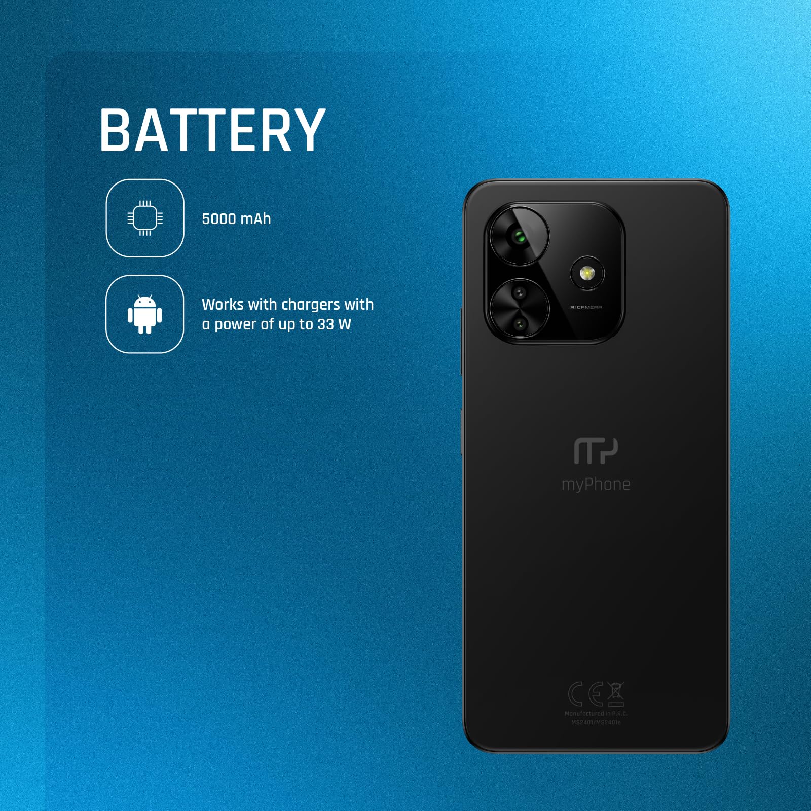 Smartfon myPhone N23 Plus, wyświetlacz AMOLED, szybkie odświeżanie 120Hz, 4G LTE, 6,7 cala, 8GB RAM, Android 14, potrójny aparat 64MP, 256GB pamięci, rozszerzalna do 1TB! 5000mAh + etui gratis