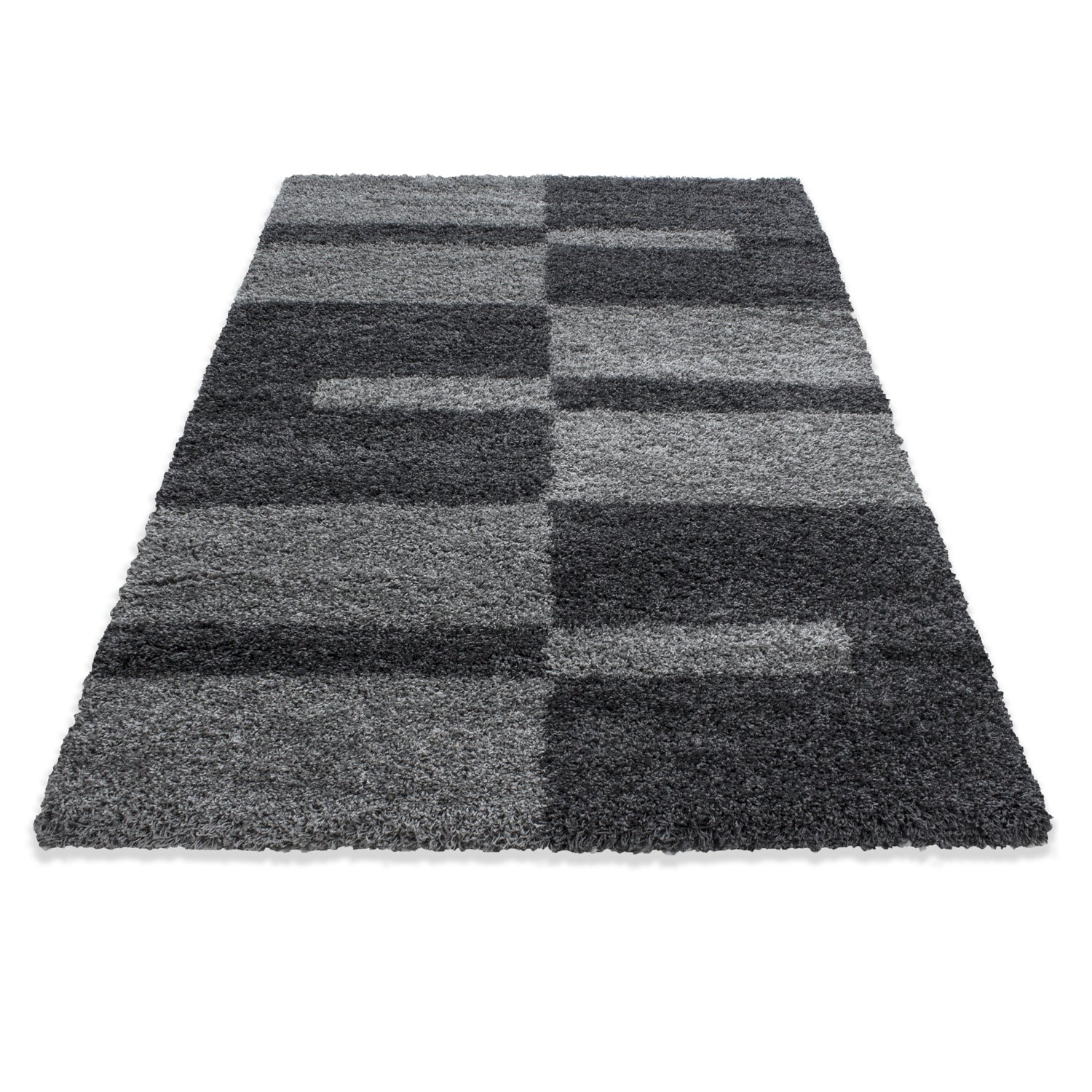 Carpettex Hochflor Teppich - Wohnzimmer Shaggy Flokati Modern Kariert Design 200 x 290 cm Grau - Schlafzimmer Weich Flauschig Waschbar - Küche Esszimmer Langflor