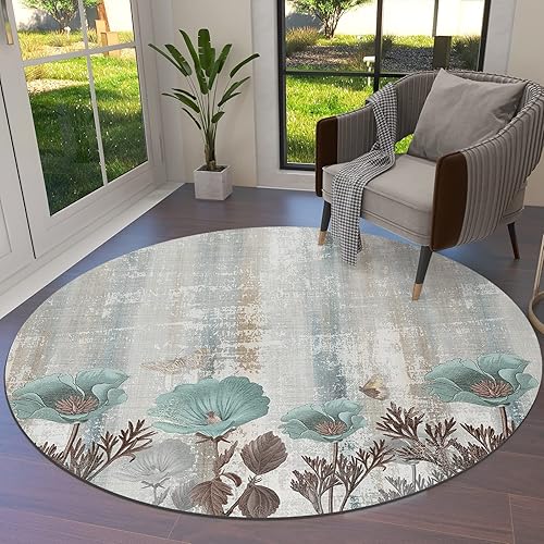 Elegante alfombra redonda de 4 pies, lavable para interiores, dormitorio, cocina, baño, sala de estar, comedor, lavandería, oficina, área y