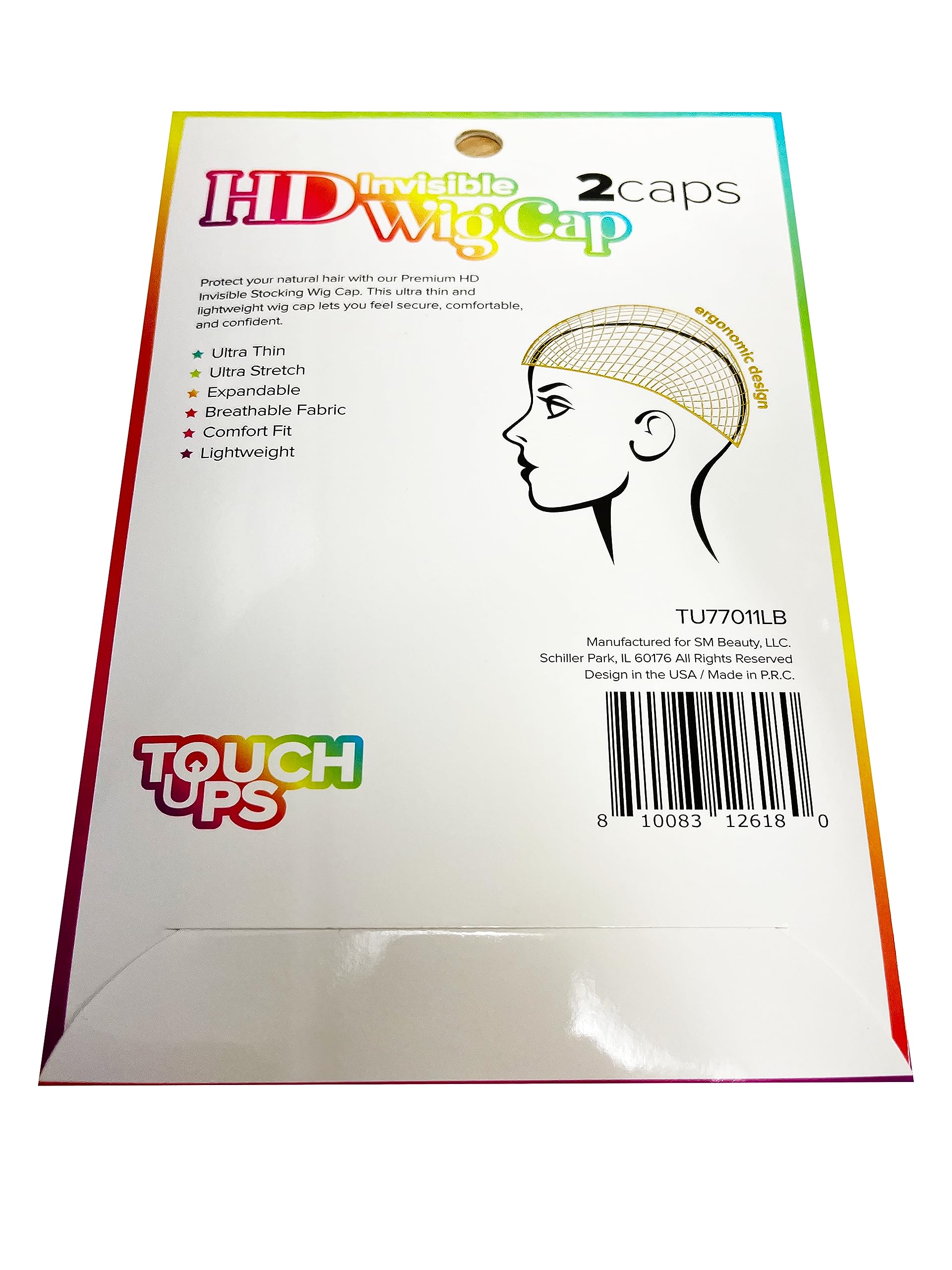 Touchups HD Wig Cap Invisible/Transparent/Breathable/Stretch/One Size for Lace Front Wig (2 caps x 5 packs) (LIGHT BROWN)