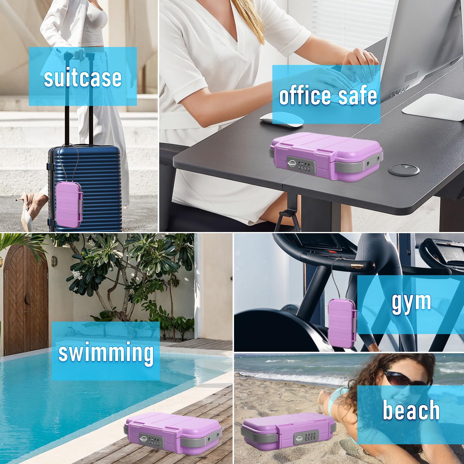 Tragbarer Safe Box, Kombinationssafe mit abnehmbarem Kabel, Stellen Sie Ihre eigene Kombination ein, für Reisen, Familie und Outdoor-Camping-Aktivitäten, Rosa