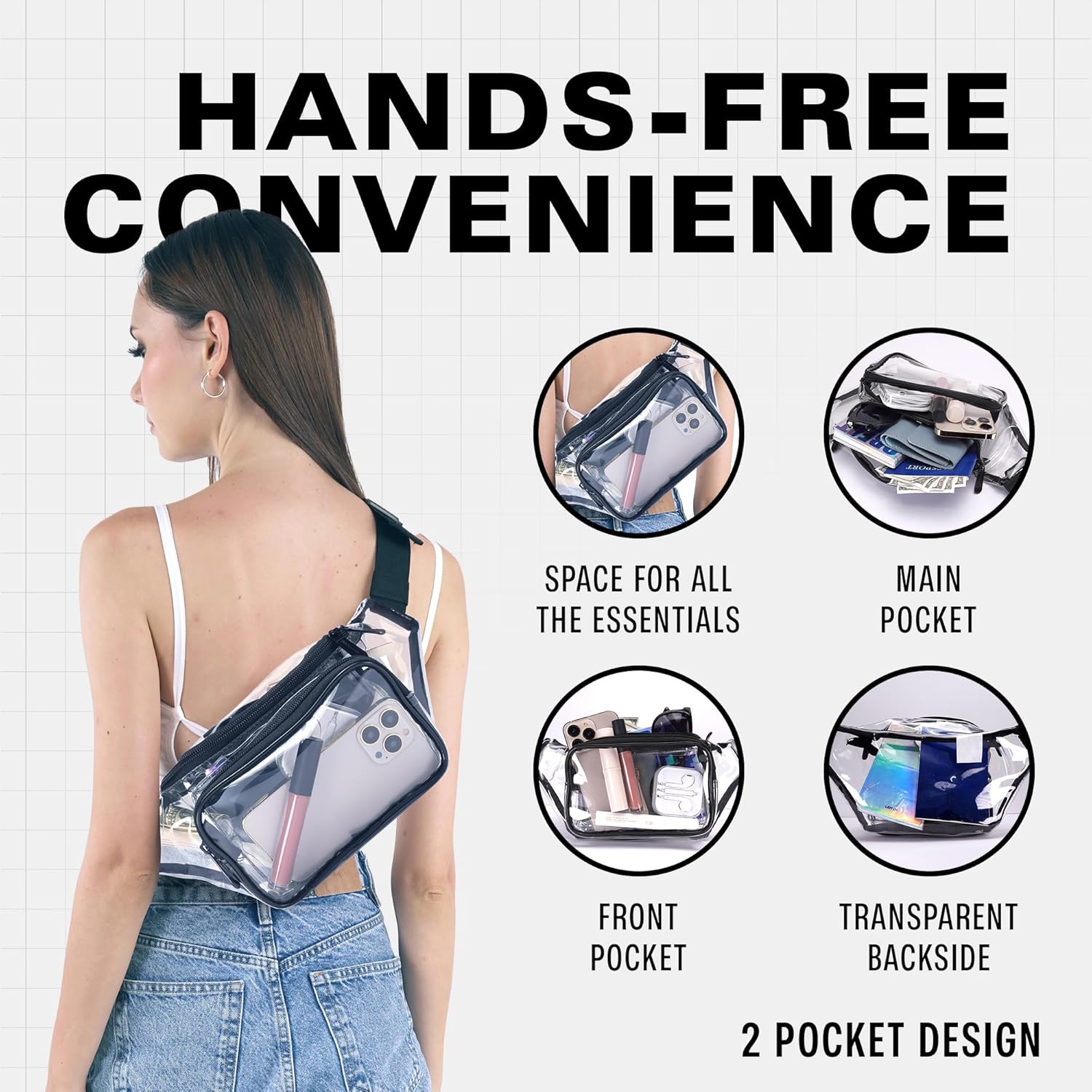 Clear Fanny Pack Belt Bag – Stadium Approved Waist Pack for Men & Women, Crossbody Bum Bag for Travel, Hiking, Running - Image 5