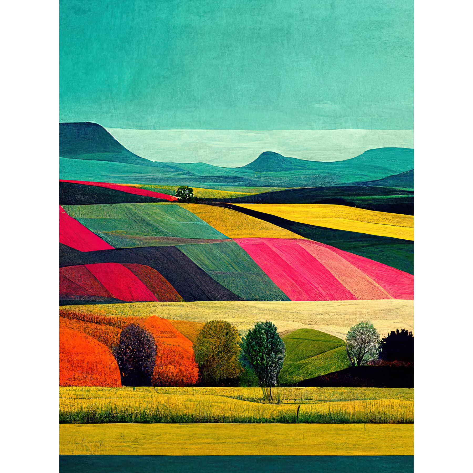 Wee Blue Coo Colourful Bright Countryside Fields Landscape Painting Premium Wall Art Canvas Print 18X24 Inch