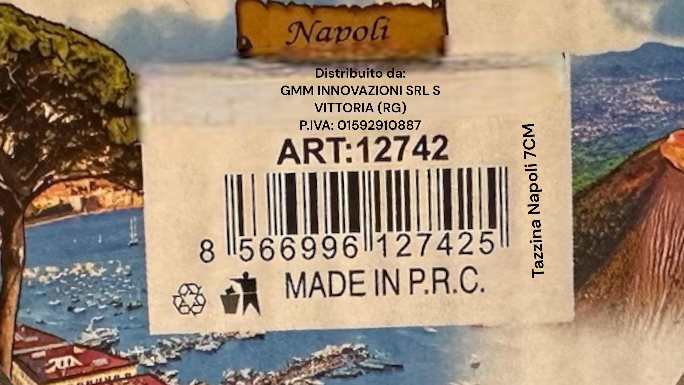 GMM Tazzina Napoli da Caffè in Ceramica con Cucchiaino, Decorativa Souvenir Stampa Napoli Capacità 70ml (7cm)
