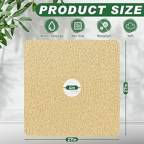 Miniatura 14 de Tapete de ducha antideslizante, 27 x 27 pulgadas, tapete de baño extra grande con drenaje, tapete cuadrado suave para ducha de lufa, tapete de Negro