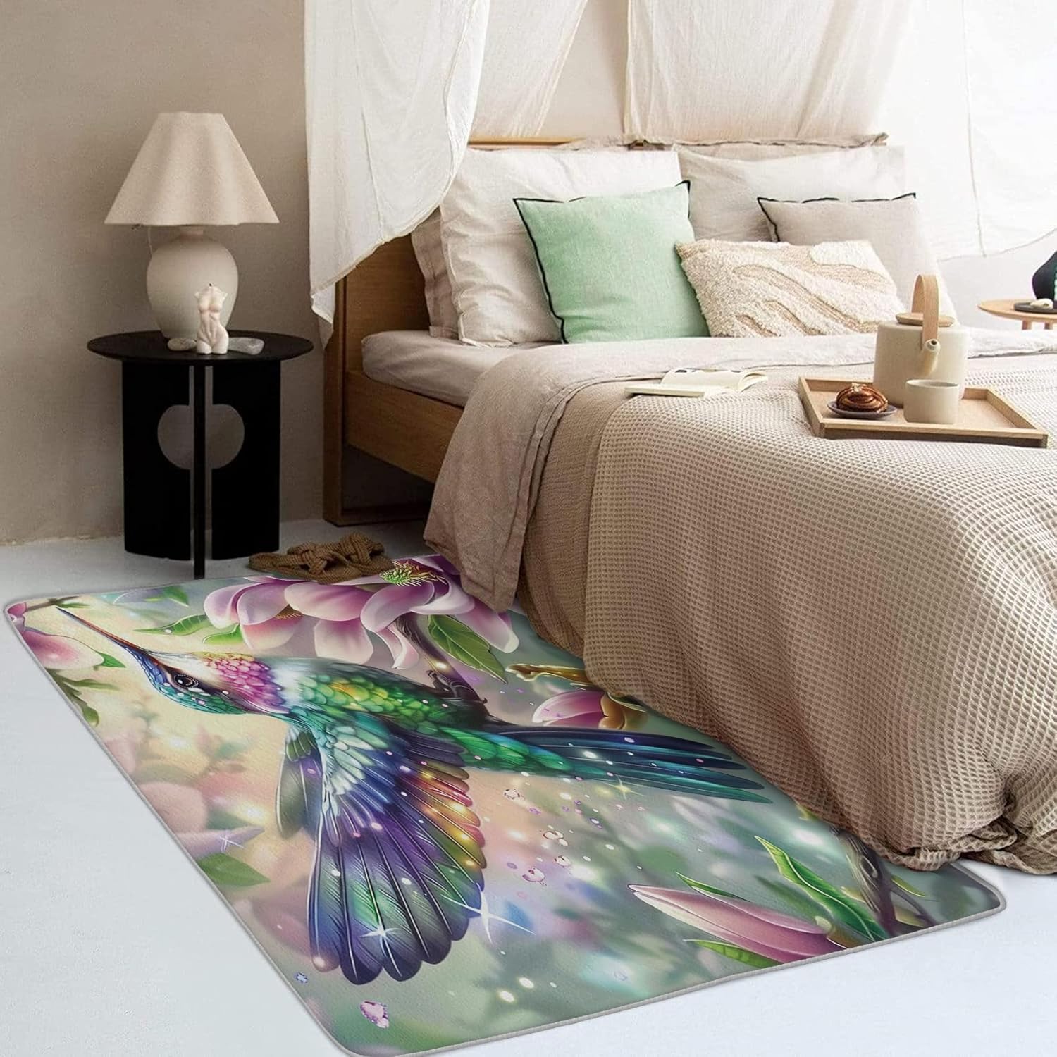 Tropical Birds Throw Rug, Washable Hummingbird Flowers Area Rugs 2x3 - Wildlife Small Carpet, Entryway, Bedroom, Kitchen, Home Decor, Indoor Mat, Soft, Non Slip, Non Shedding