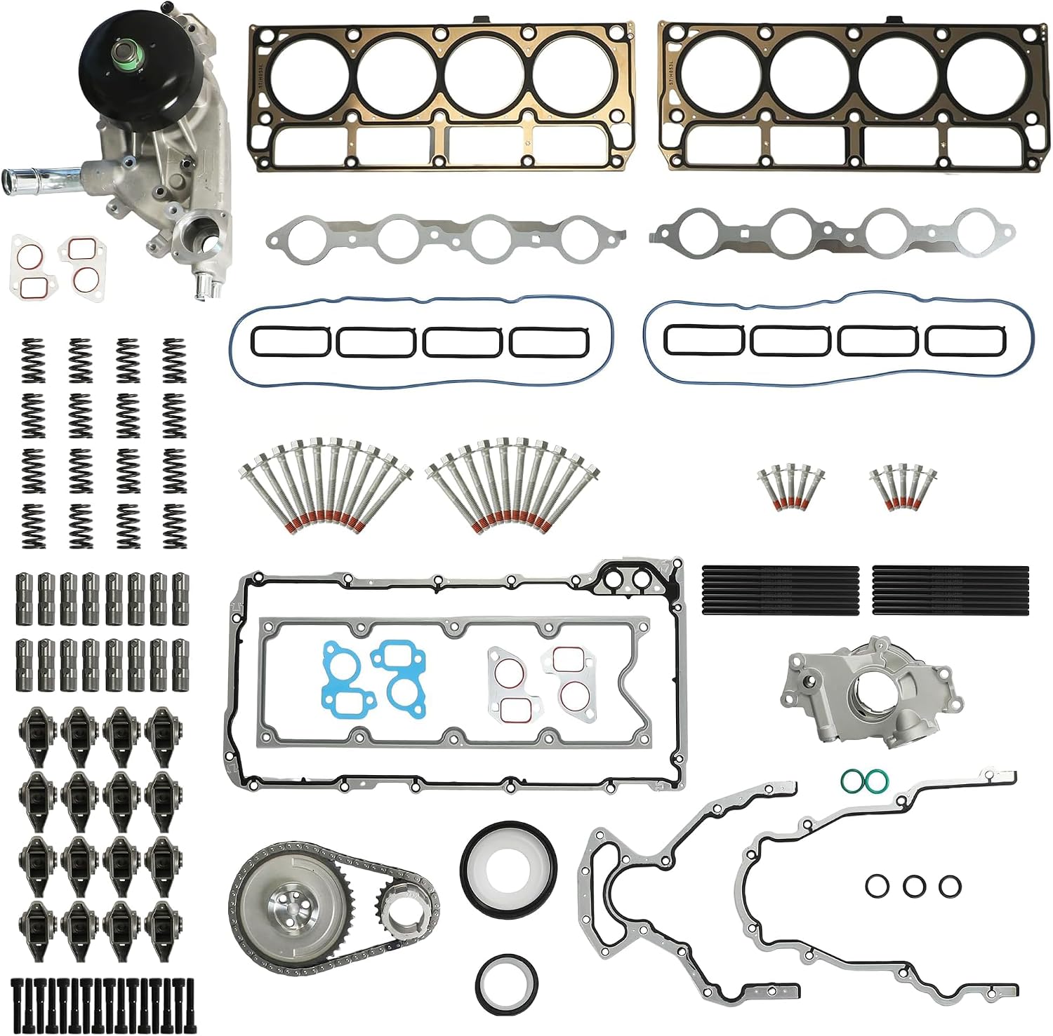 4.8L 5.3L 6.0L LS Engine Rebuild Kit Full Gasket Set Timing Chain Kit Oil Pump Lifters Fit For Chevrolet Silverado Tahoe Suburban GMC Sierra Yukon LM7 L59 2004-2006 OE 12575329 M295