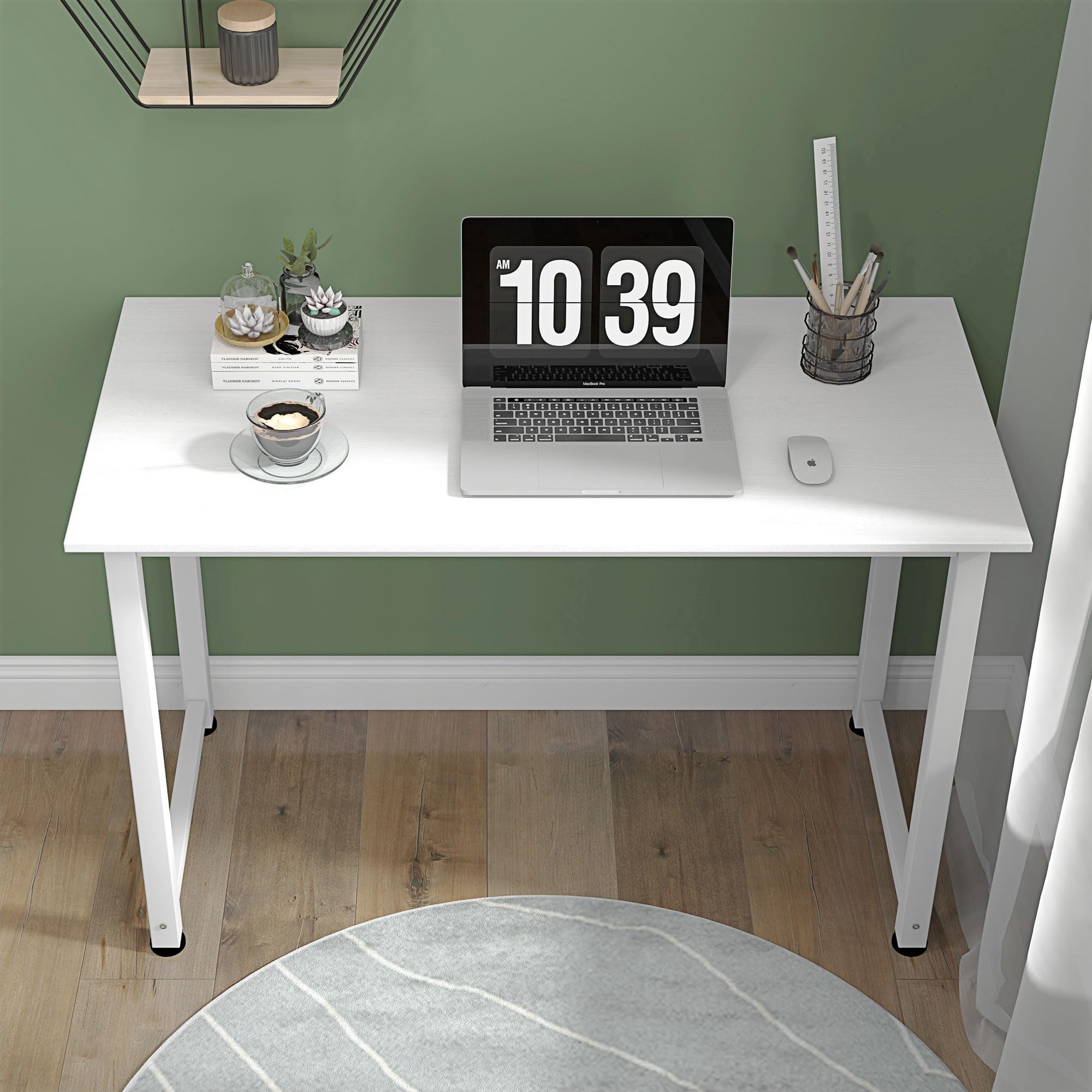 HOMCOM Table d'ordinateur Multifonction 120L x 60l x 76H cm Blanc | Table de Salle à Manger, Grand Plateau, Cadre Robuste en Métal