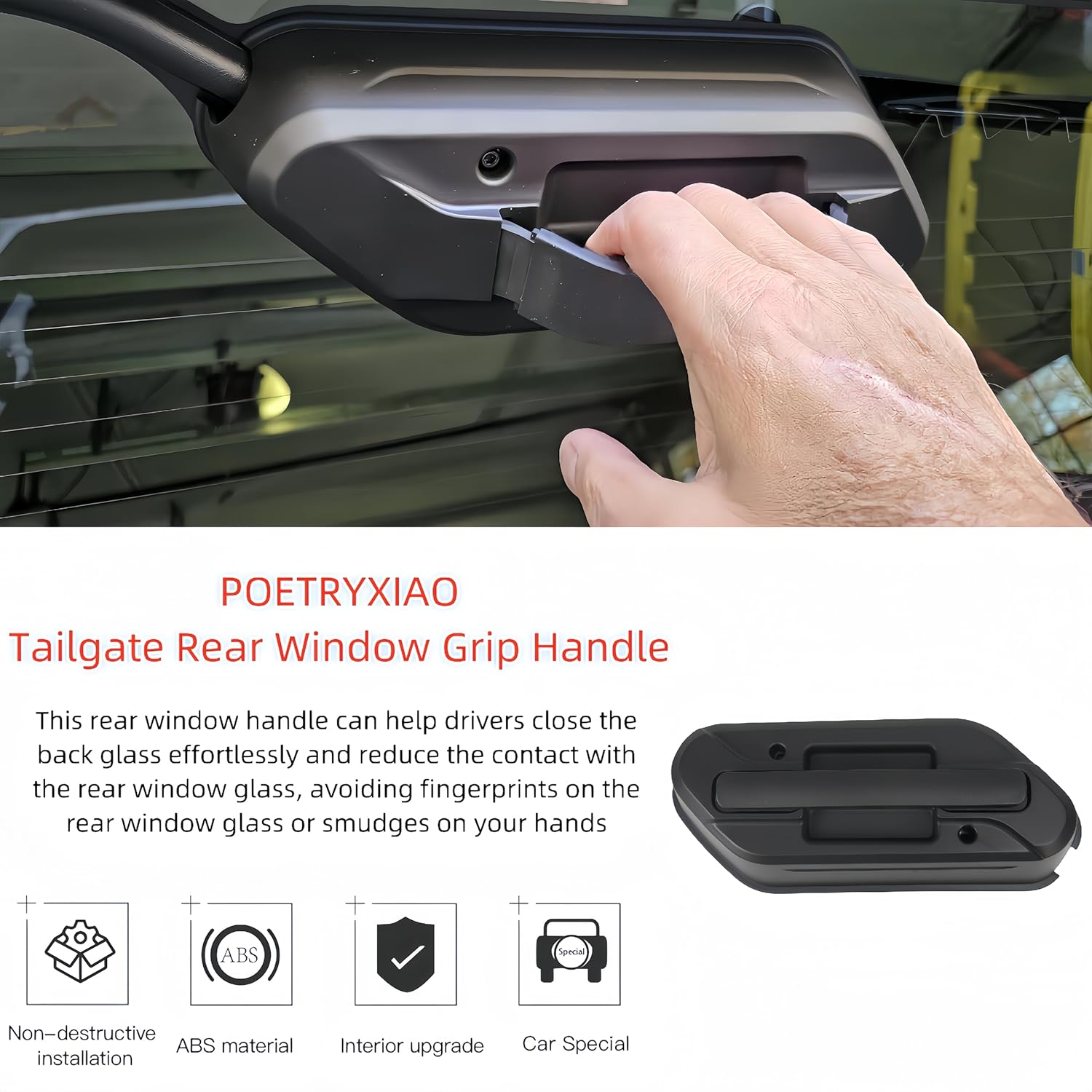 POETRYXIAO Trunk Rear Window Grip Handle for 2018-2024 Jeep Wrangler JL,Rear Door Glass for Jeep Wrangler 4xe Trunk Handle Accessories