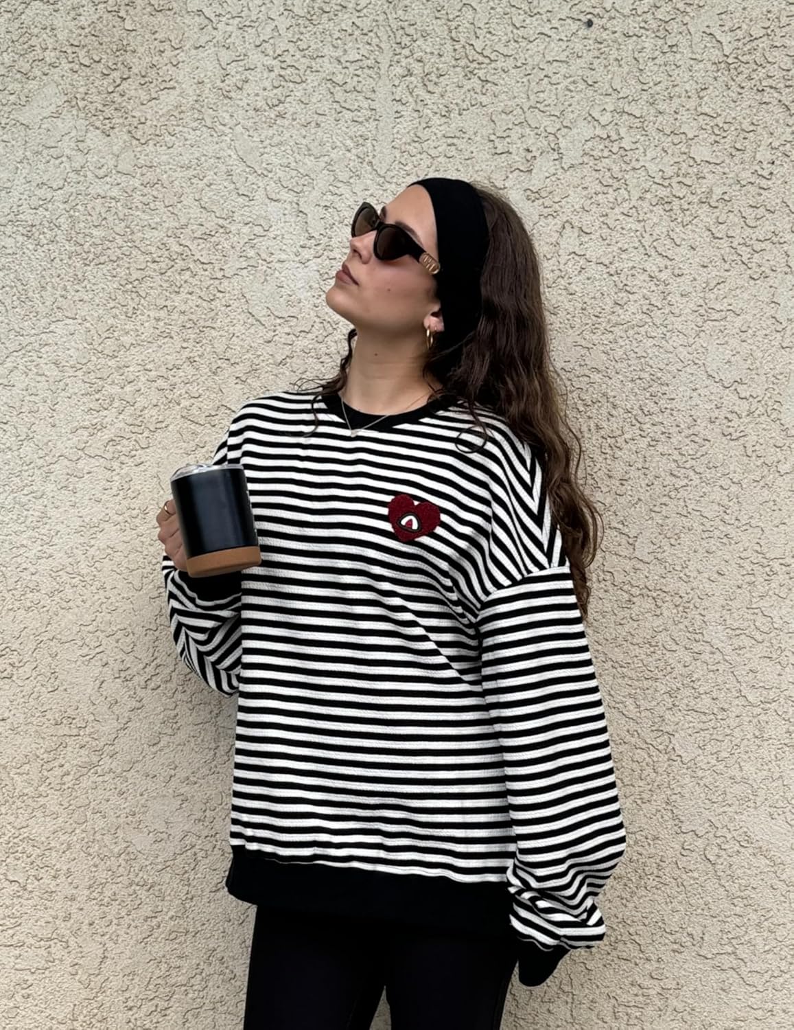 Aelfric Eden Oversized Sweatshirt for Women Crewneck Striped Sweatshirt Preppy Shirts Y2K Tops - Image 3